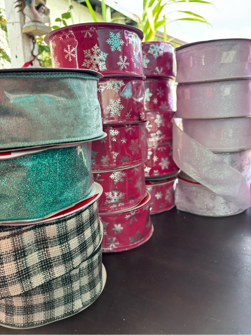 Bundle wired ribbon from Michael’s 2.5 “x 80 feet per spool Wired  5 mix pcs